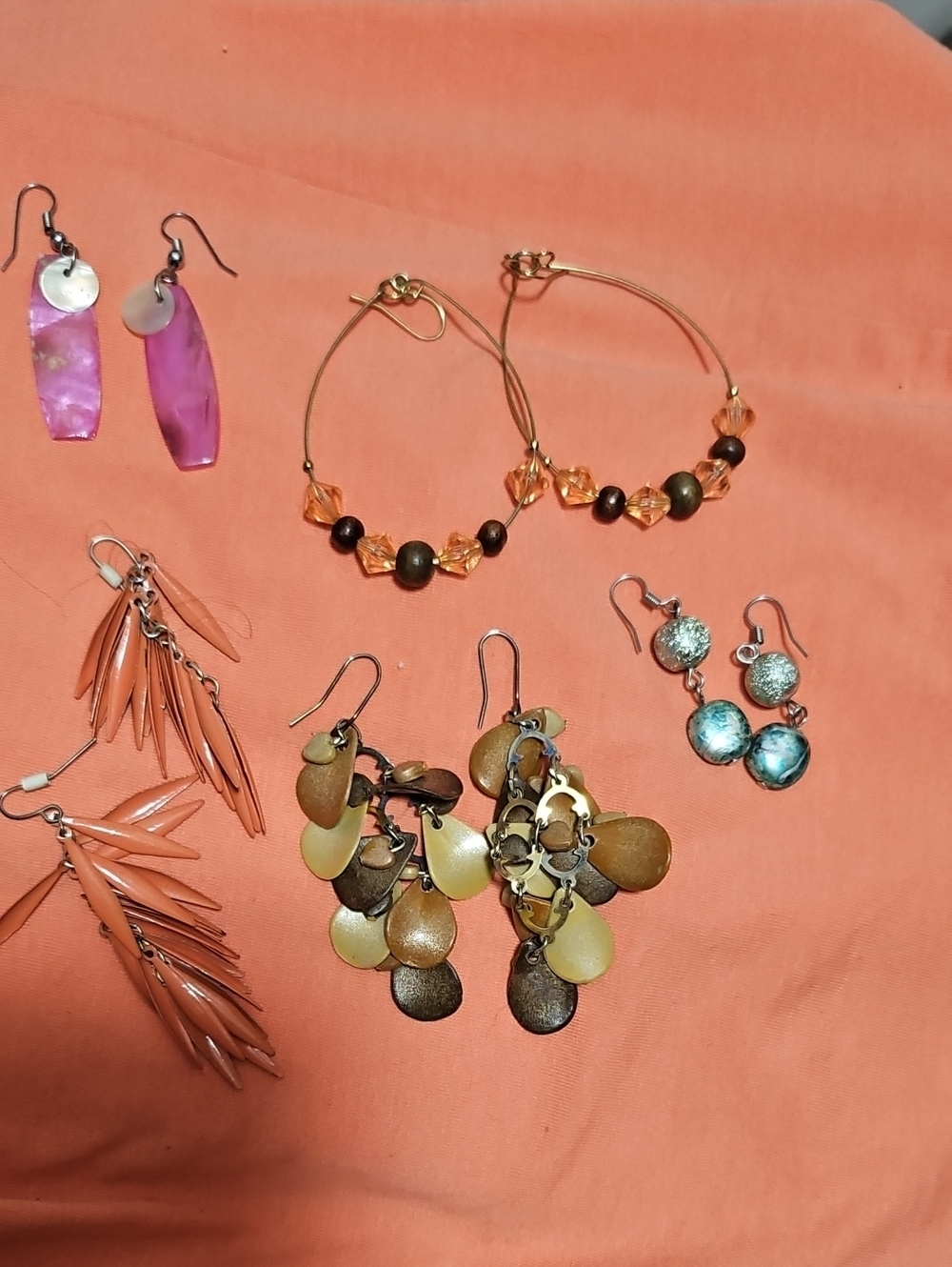 Handmade Orange Bead Hoop Earrings - Unbranded. Assorted.